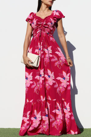 DD7060, SMOCKED TOP WOVEN MAXI DRESS
