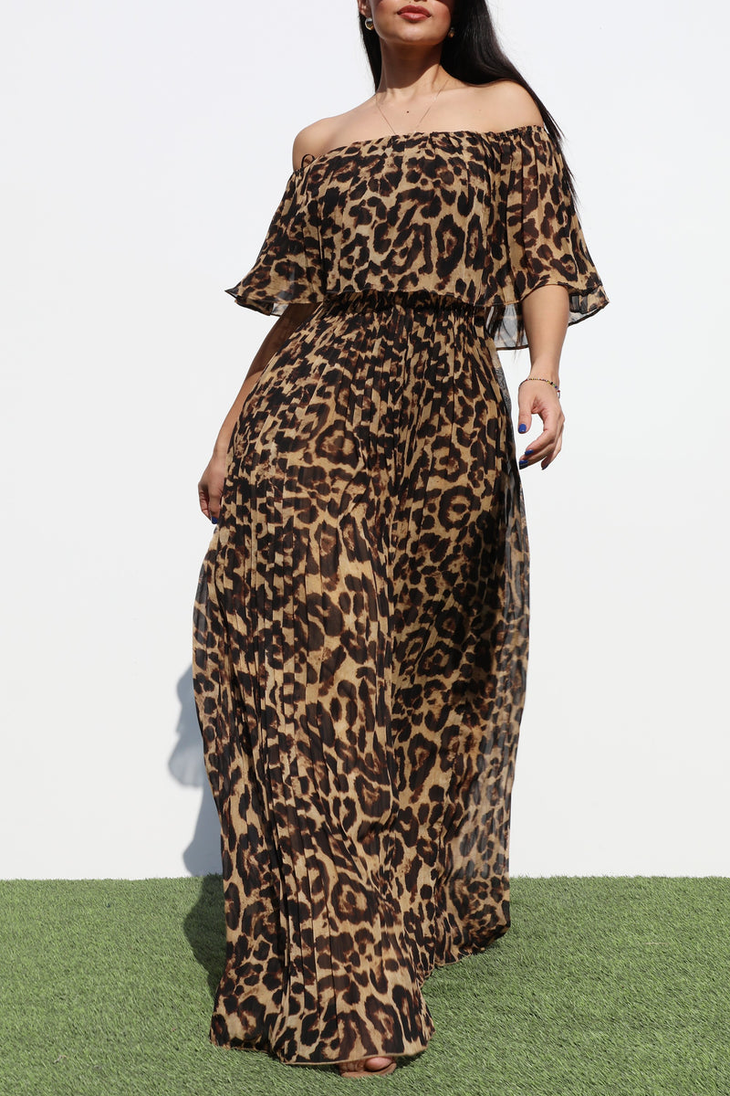 DD7072, PLEATED OFF SHOULDER WOVEN MAXI DRESS