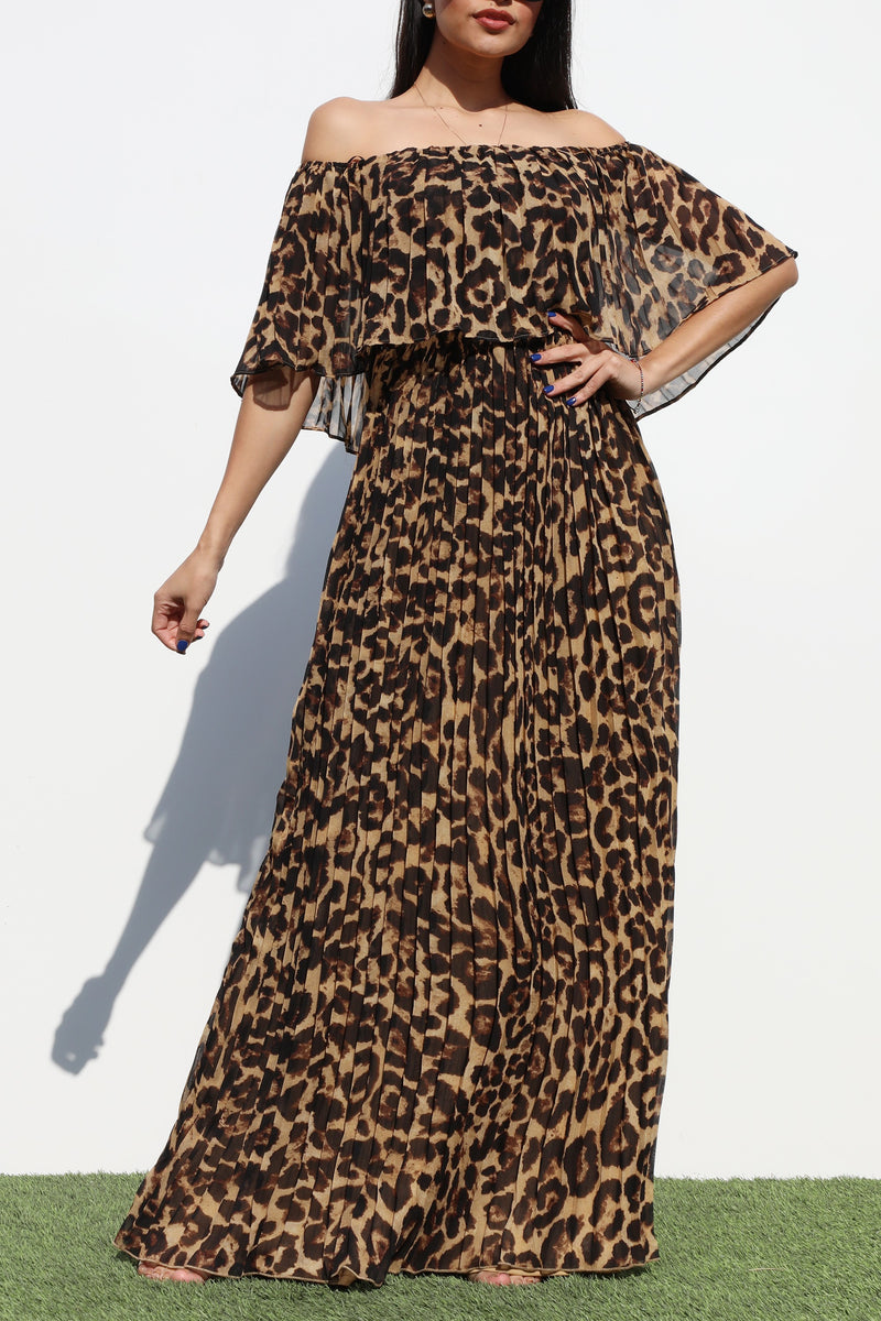 DD7072, PLEATED OFF SHOULDER WOVEN MAXI DRESS