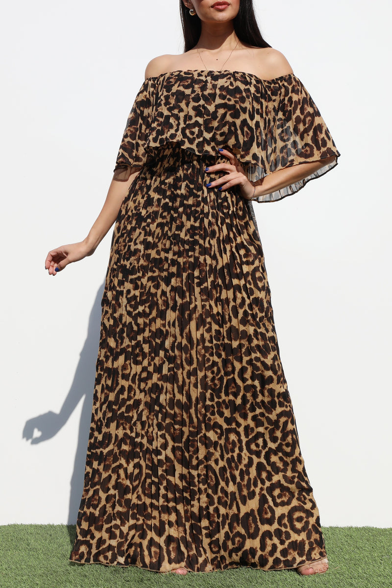 DD7072, PLEATED OFF SHOULDER WOVEN MAXI DRESS