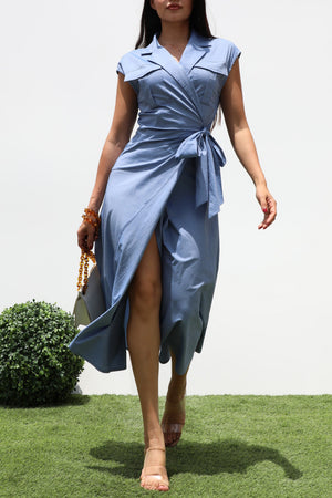 DD8104, LOOSE FIT DENIM WRAP MIDI DRESS