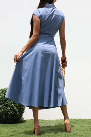 DD8104, LOOSE FIT DENIM WRAP MIDI DRESS