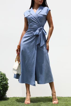 DD8104, LOOSE FIT DENIM WRAP MIDI DRESS