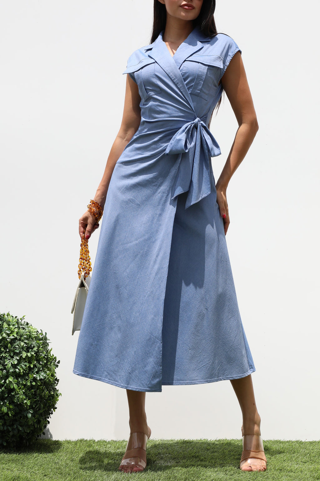 DD7453, WRAP DENIM MIDI DRESS