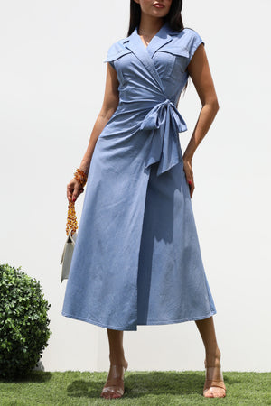 DD8104, LOOSE FIT DENIM WRAP MIDI DRESS