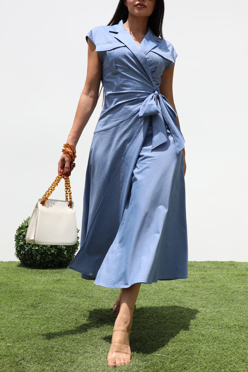 DD7453, WRAP DENIM MIDI DRESS