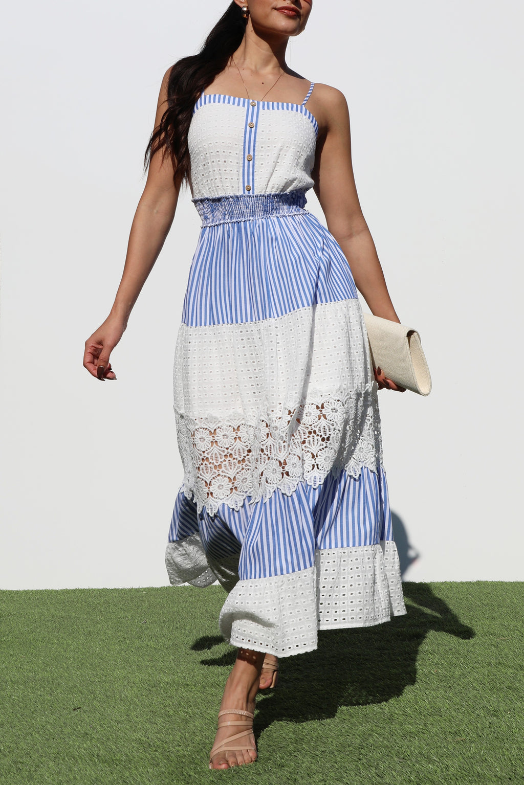 DD7078, COMBO EYELET MIDI DRESS