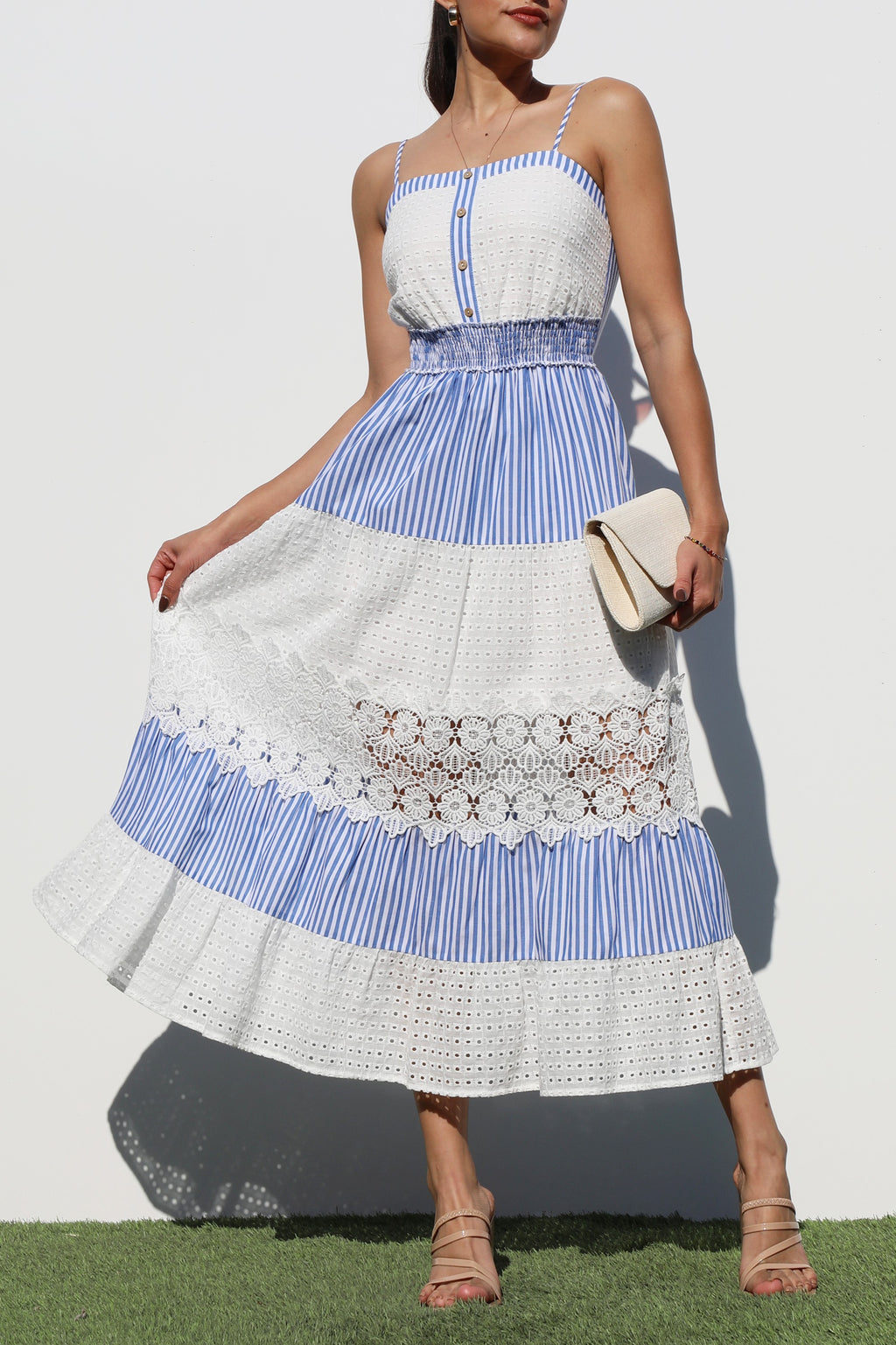DD7078, COMBO EYELET MIDI DRESS