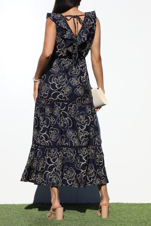 DD6787, PRINTED V NECK MIDI DRESS