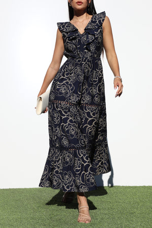 DD6787, PRINTED V NECK MIDI DRESS