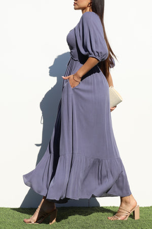 DD6992, SMOCKED TOP WOVEN LONG DRESS