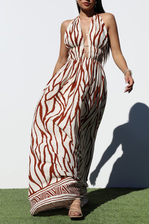 DD8241, BORDER PRINTED DEEP V MAXI DRESS