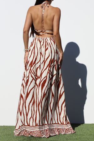 DD8241, BORDER PRINTED DEEP V MAXI DRESS