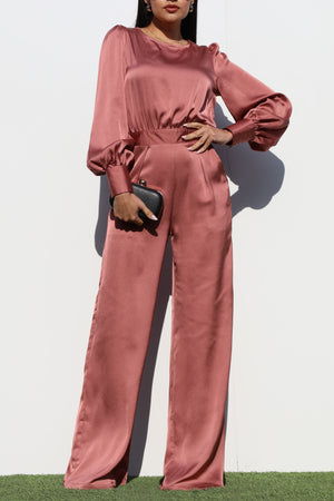 DD1457, PUFF SLEEVES SATIN JUMPSUIT