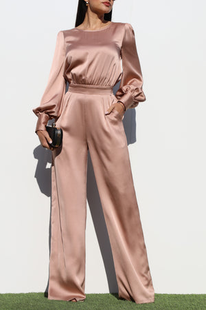 DD1457, PUFF SLEEVES SATIN JUMPSUIT