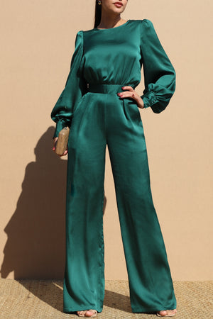 DD1457, PUFF SLEEVES SATIN JUMPSUIT