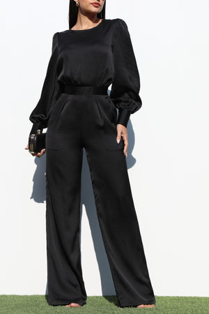 DD1457, PUFF SLEEVES SATIN JUMPSUIT