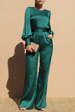 DD1457, PUFF SLEEVES SATIN JUMPSUIT