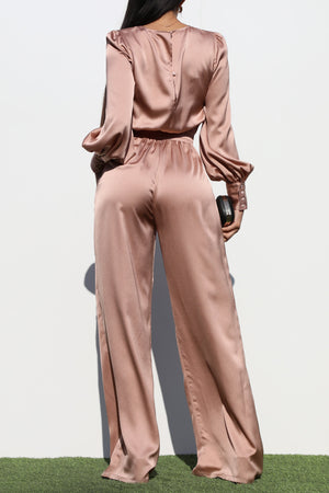 DD1457, PUFF SLEEVES SATIN JUMPSUIT