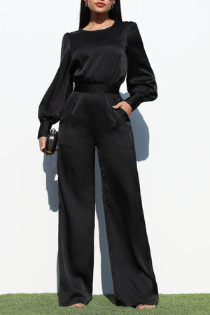 DD1457, PUFF SLEEVES SATIN JUMPSUIT