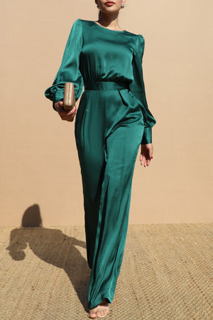 DD1457, PUFF SLEEVES SATIN JUMPSUIT