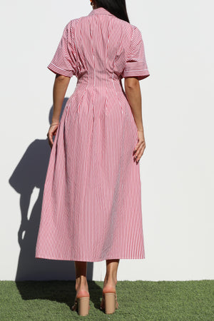DD7108, STRIPED BUTTON DOWN WOVEN DRESS