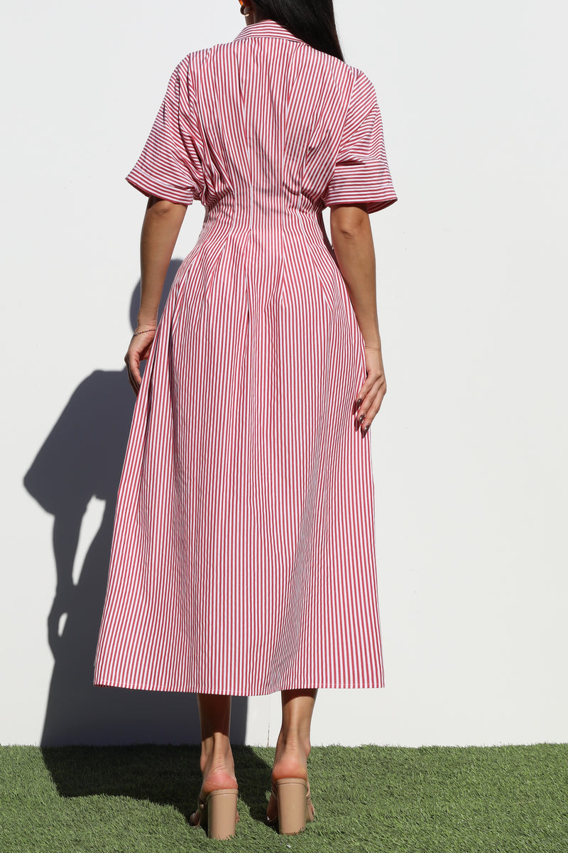 DD7108, STRIPED BUTTON DOWN WOVEN DRESS