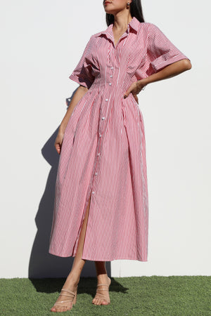 DD7108, STRIPED BUTTON DOWN WOVEN DRESS