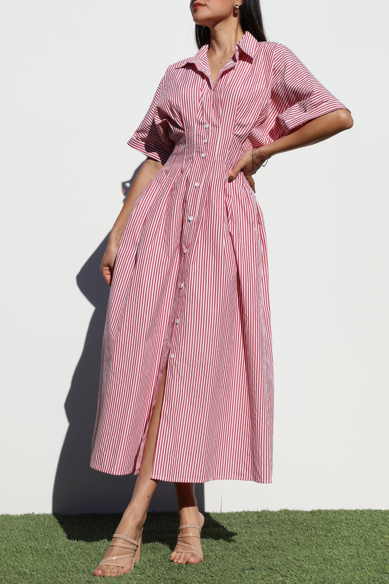 DD7108, STRIPED BUTTON DOWN WOVEN DRESS