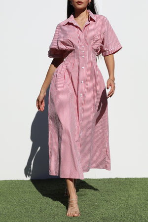 DD7108, STRIPED BUTTON DOWN WOVEN DRESS