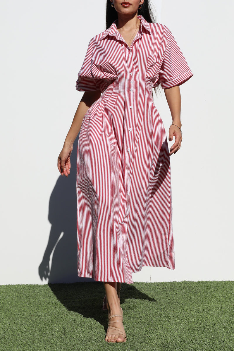 DD7108, STRIPED BUTTON DOWN WOVEN DRESS