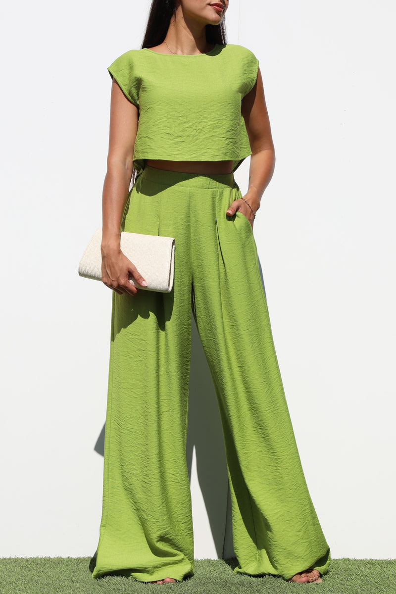 DD6886, LOOSE FIT WOVEN TOP & PANTS SET