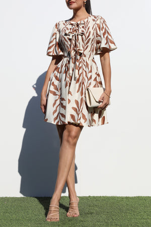 DD6936, SMOCKED TOP WOVEN MINI DRESS