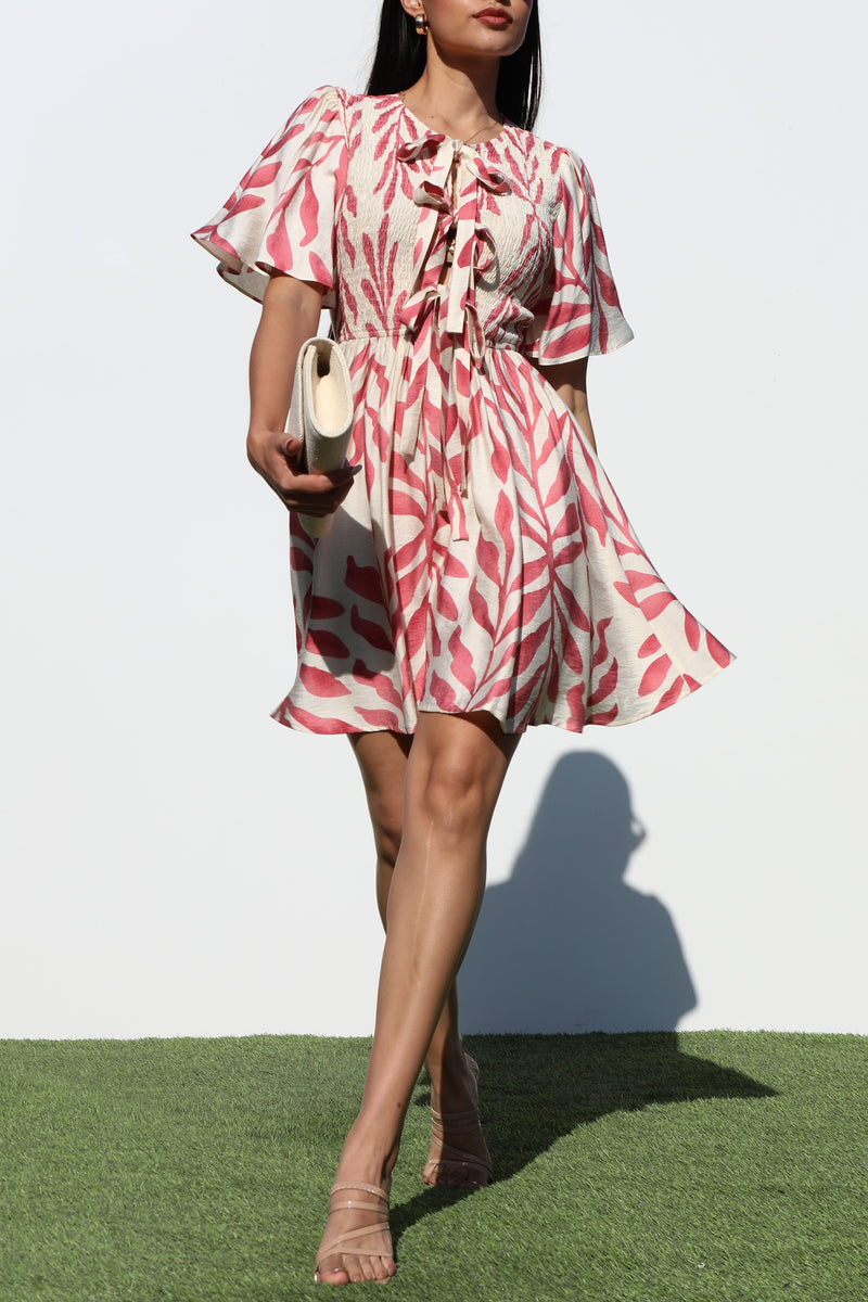 DD6936, SMOCKED TOP WOVEN MINI DRESS