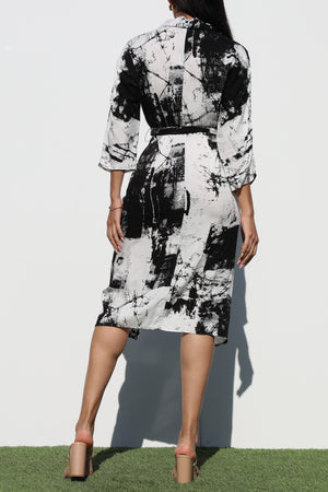 DD4354, PRINTED BUTTON DOWN WOVEN SHIRT DRESS