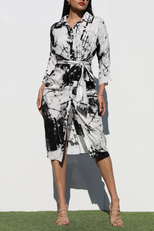 DD4354, PRINTED BUTTON DOWN WOVEN SHIRT DRESS