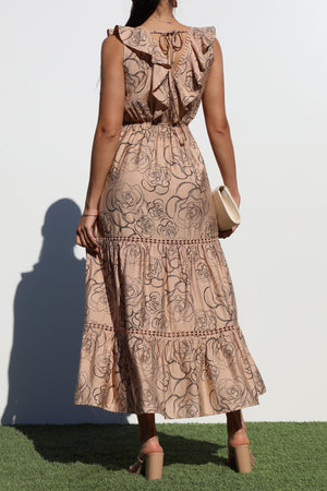 DD6787, PRINTED V NECK MIDI DRESS