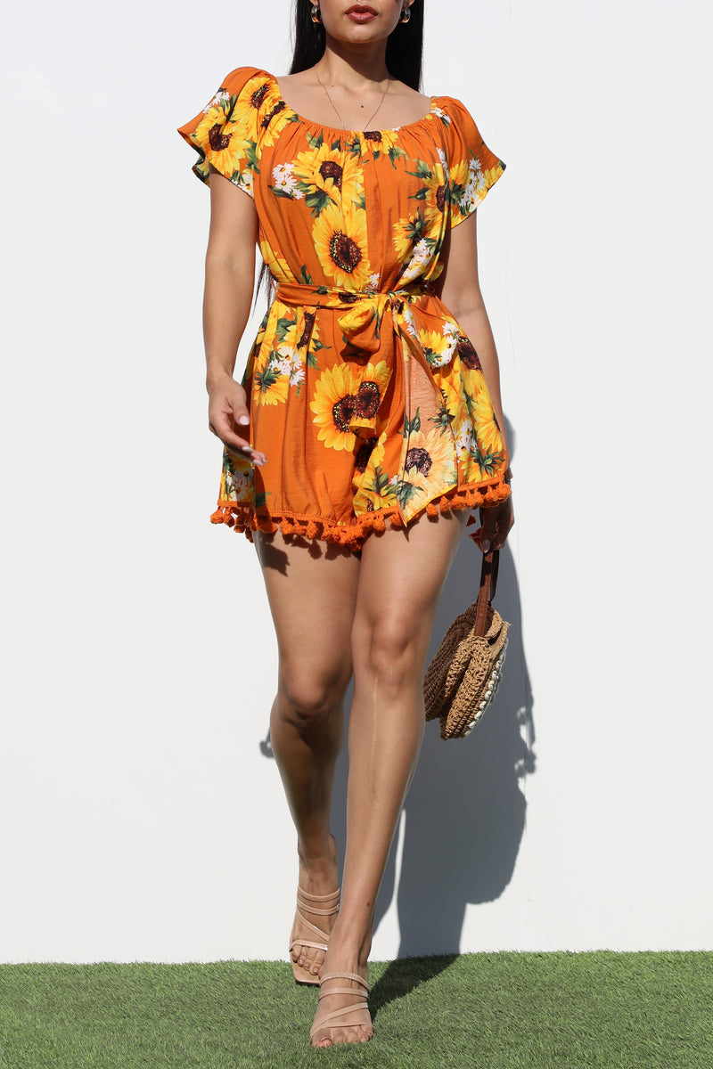 DD3111, SUNFLOWER PRINTED WOVEN ROMPER