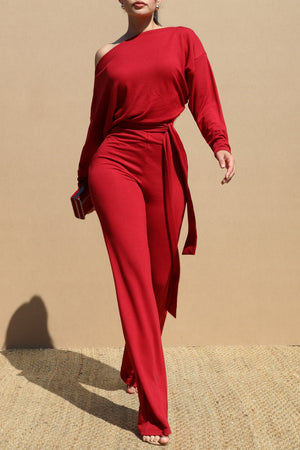 DD7584, OFF SHOULDER KNIT JUMPSUIT