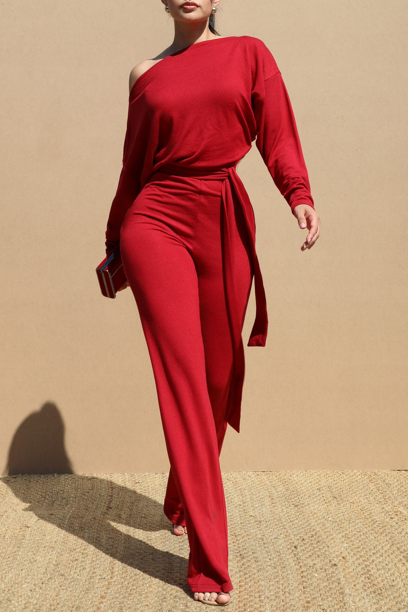 DD7584, OFF SHOULDER KNIT JUMPSUIT