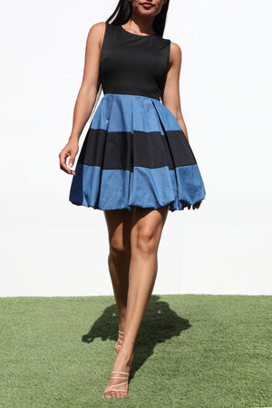 DD7002, BUBBLE SKIRT DENIM MINI DRESS