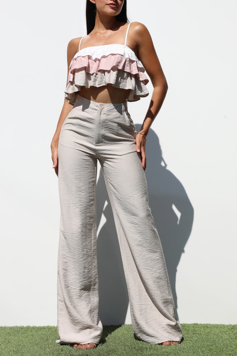 DD6858, RUFFLED WOVEN TOP AND PANTS