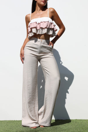 DD6858, RUFFLED WOVEN TOP AND PANTS