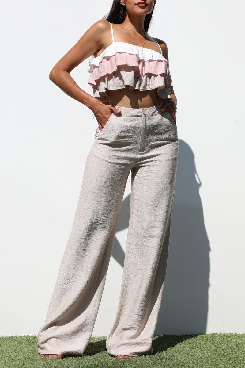 DD6858, RUFFLED WOVEN TOP AND PANTS