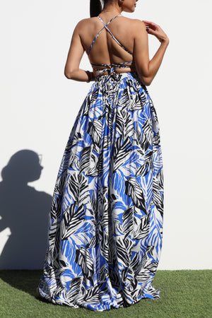 DD6902, PRINTED V NECK WOVEN  MAXI DRESS