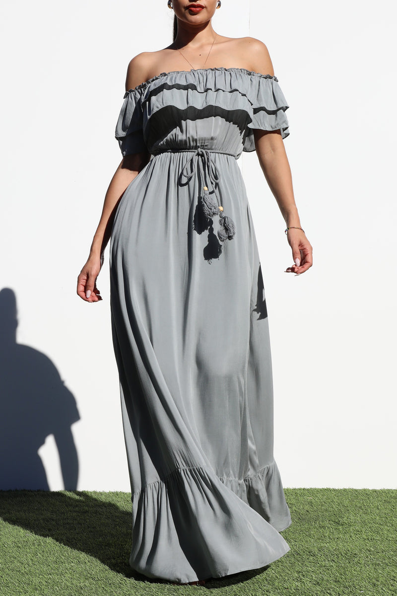 DD1017, OFF SHOULDER WOVEN  MAXI DRESS