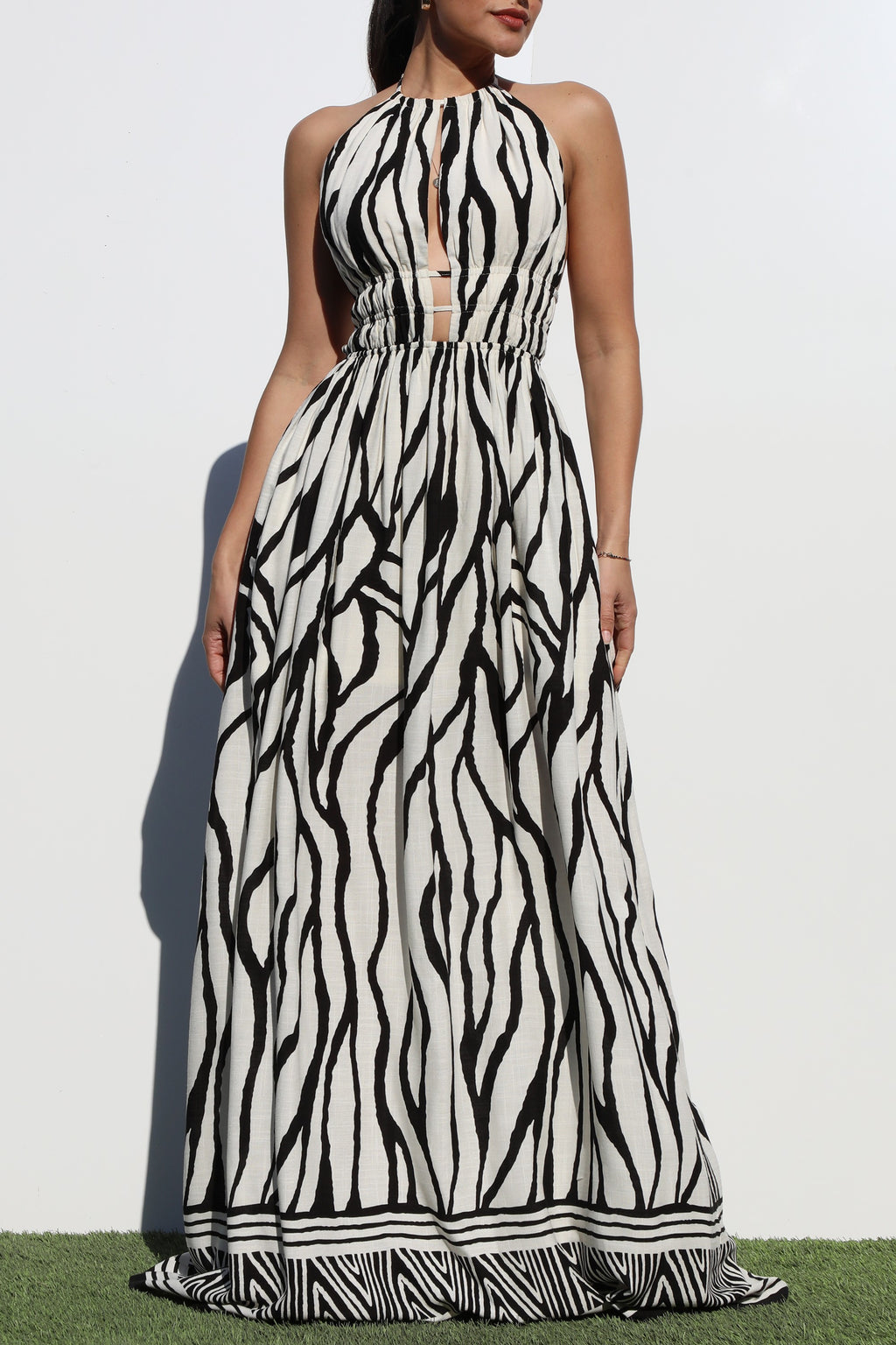 DD6944, BORDER PRINTED WOVEN MAXI DRESS