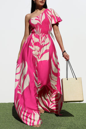 DD8247, SMOCKED TOP ONE SHOULDER MAXI DRESS