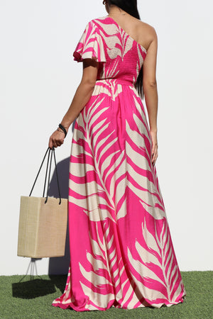 DD8247, SMOCKED TOP ONE SHOULDER MAXI DRESS