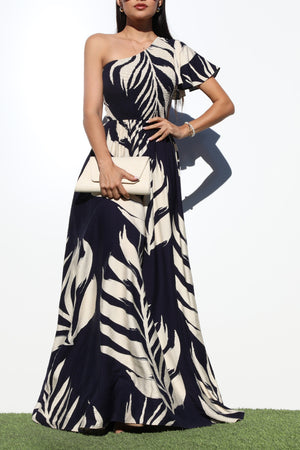 DD8247, SMOCKED TOP ONE SHOULDER MAXI DRESS